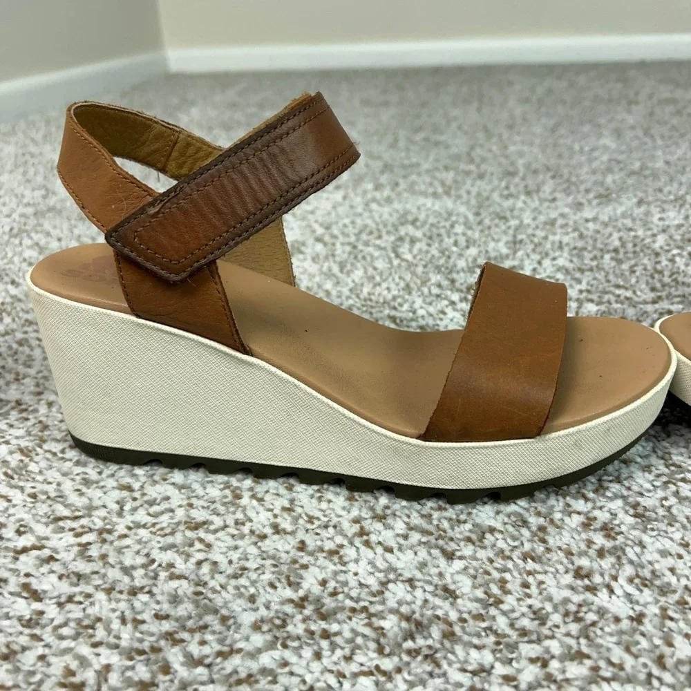 Sorel Sandals Women Size 9 Brown Casual Cameron Leather Wedge Casual Work Shoe